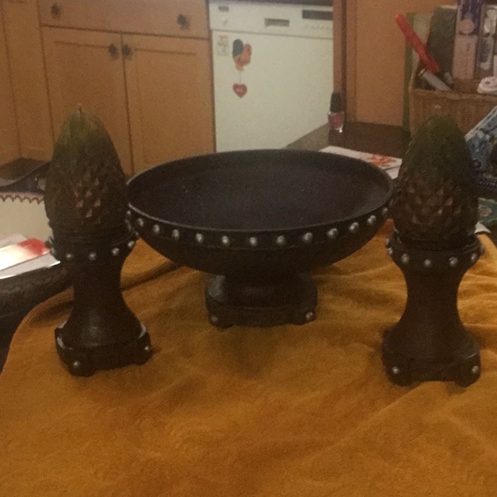 Vintage large bowl and candle holders